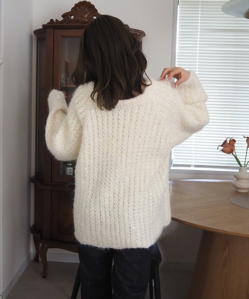 LAULEN(ローレン)の「chiffon ribbon glitter knit /ラメ シフォン リボン ニット(ニット/セーター・レディース・アイボリー/グレー・FREE)」の3枚目の写真