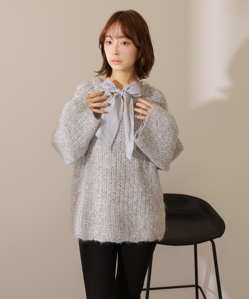 LAULEN(ローレン)の「chiffon ribbon glitter knit /ラメ シフォン リボン ニット(ニット/セーター・レディース・アイボリー/グレー・FREE)」の7枚目の写真