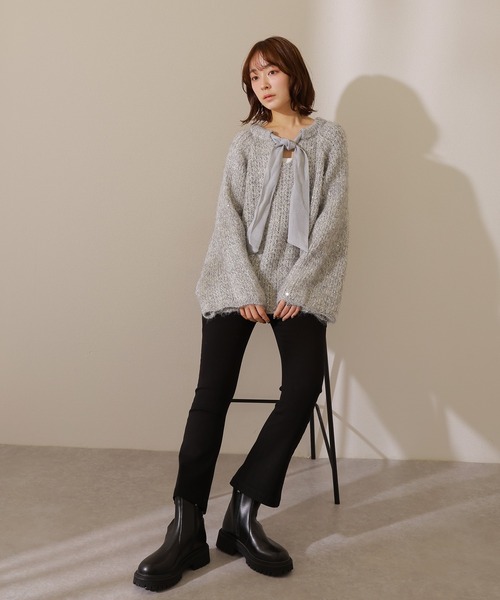LAULEN(ローレン)の「chiffon ribbon glitter knit /ラメ シフォン リボン ニット(ニット/セーター・レディース・アイボリー/グレー・FREE)」の9枚目の写真