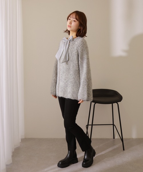 LAULEN(ローレン)の「chiffon ribbon glitter knit /ラメ シフォン リボン ニット(ニット/セーター・レディース・アイボリー/グレー・FREE)」の10枚目の写真