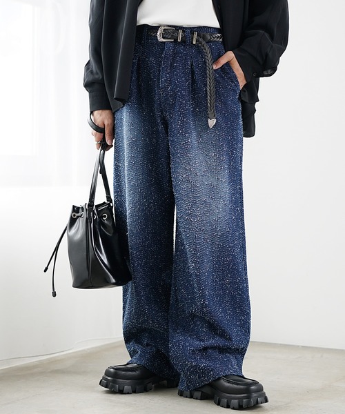 MinoriTY】ブークレタックワイドバギーデニム セミフレアパンツ デニム