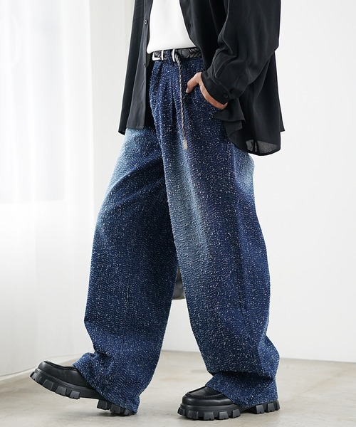 MinoriTY(マイノリティ)の「【MinoriTY】ブークレタックワイドバギーデニム セミフレアパンツ デニムスラックス(デニムパンツ・メンズ・ブルー/ブラック・S/M/L)」の12枚目の写真