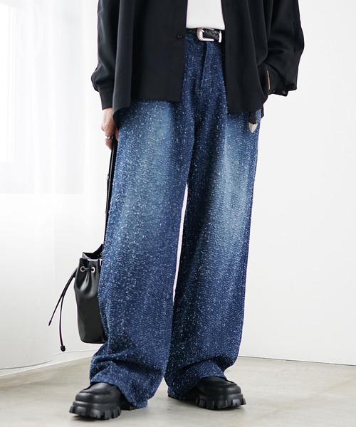MinoriTY(マイノリティ)の「【MinoriTY】ブークレタックワイドバギーデニム セミフレアパンツ デニムスラックス(デニムパンツ・メンズ・ブルー/ブラック・S/M/L)」の13枚目の写真