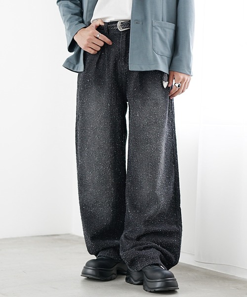 MinoriTY】ブークレタックワイドバギーデニム セミフレアパンツ