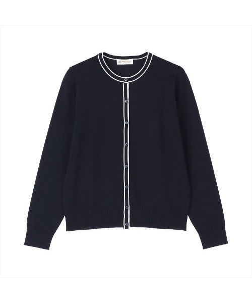 TOKYO SHIRTS（トウキョウシャツ）の「配色クルーネック レディースニットカーディガン（カーディガン/ボレロ・レディース・ベージュ/ネイビー・L/M）」の2枚目の写真