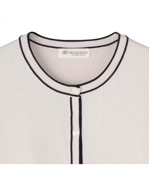 TOKYO SHIRTS（トウキョウシャツ）の「配色クルーネック レディースニットカーディガン（カーディガン/ボレロ・レディース・ベージュ/ネイビー・L/M）」の4枚目の写真