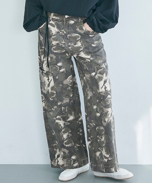 セール】【WEB限定セール】カモフラージュワイドパンツ（カーゴパンツ