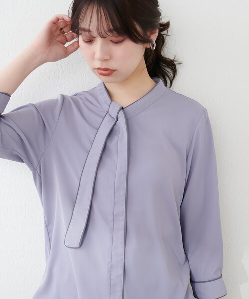 natural couture（ナチュラルクチュール）の「ねじり配色ボウタイ7分袖ブラウス（シャツ/ブラウス・レディース・アイボリー/ネイビー/ラベンダー/イエロー/ベージュ・FREE）」の5枚目の写真