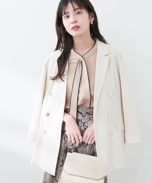 natural couture（ナチュラルクチュール）の「ねじり配色ボウタイ7分袖ブラウス（シャツ/ブラウス・レディース・アイボリー/ネイビー/ラベンダー/イエロー/ベージュ・FREE）」の18枚目の写真