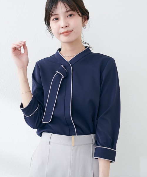 natural couture（ナチュラルクチュール）の「ねじり配色ボウタイ7分袖ブラウス（シャツ/ブラウス・レディース・アイボリー/ネイビー/ラベンダー/イエロー/ベージュ・FREE）」の21枚目の写真