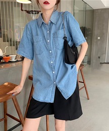 デニム風半袖シャツ