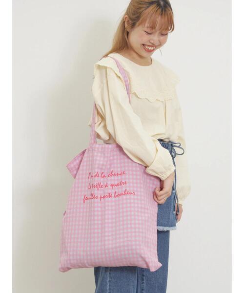 Samansa Mos2（サマンサ モスモス）の「ロゴプリントギンガムチェックトートバッグ（ハンドバッグ・レディース・イエロー/ピンク/ブルー・F）」の3枚目の写真