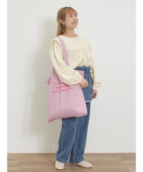 Samansa Mos2（サマンサ モスモス）の「ロゴプリントギンガムチェックトートバッグ（ハンドバッグ・レディース・イエロー/ピンク/ブルー・F）」の6枚目の写真