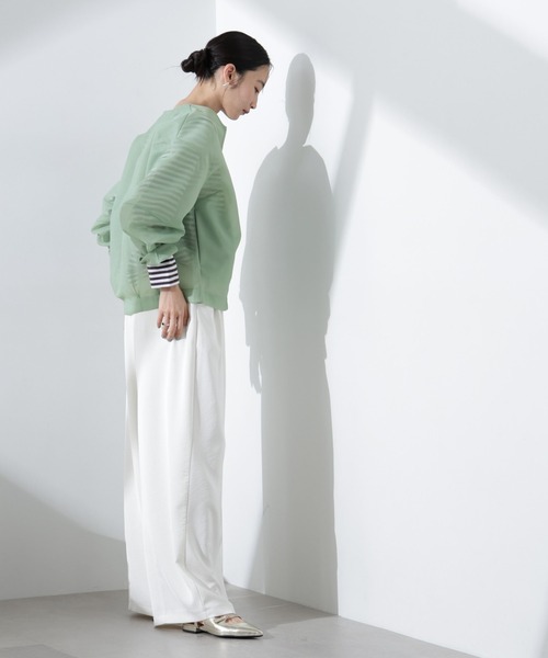 NANO universe（ナノユニバース）の「シアーダンボールカットノーカラーZIPupジャケット（ノーカラージャケット・レディース・ライトグレー/ブラック/グリーン・FREE）」の22枚目の写真