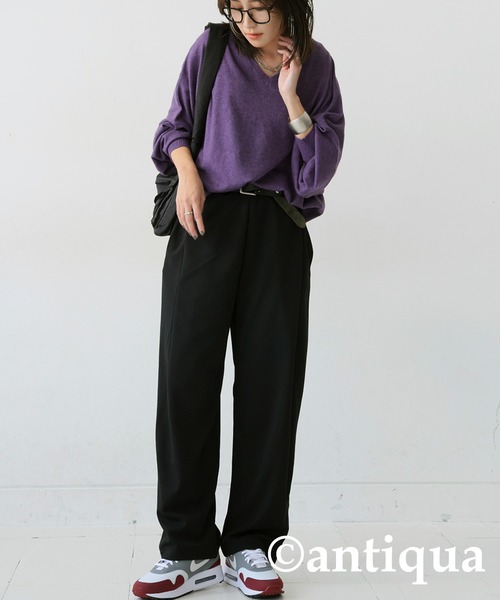 antiqua(アンティカ)の「コーデセット カシミヤタッチドルマンニット×カッティングテーパードパンツ(セットアップ・レディース・パープル/ナチュラル/杢グレー・L/M)」の17枚目の写真