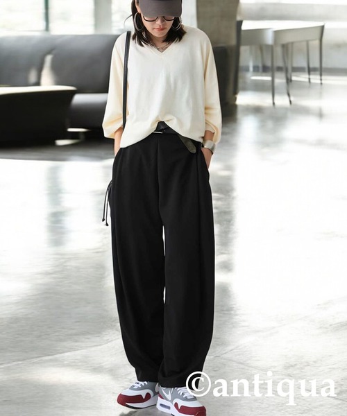 antiqua(アンティカ)の「コーデセット カシミヤタッチドルマンニット×カッティングテーパードパンツ(セットアップ・レディース・パープル/ナチュラル/杢グレー・L/M)」の8枚目の写真