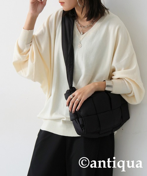 antiqua(アンティカ)の「コーデセット カシミヤタッチドルマンニット×カッティングテーパードパンツ(セットアップ・レディース・パープル/ナチュラル/杢グレー・L/M)」の12枚目の写真