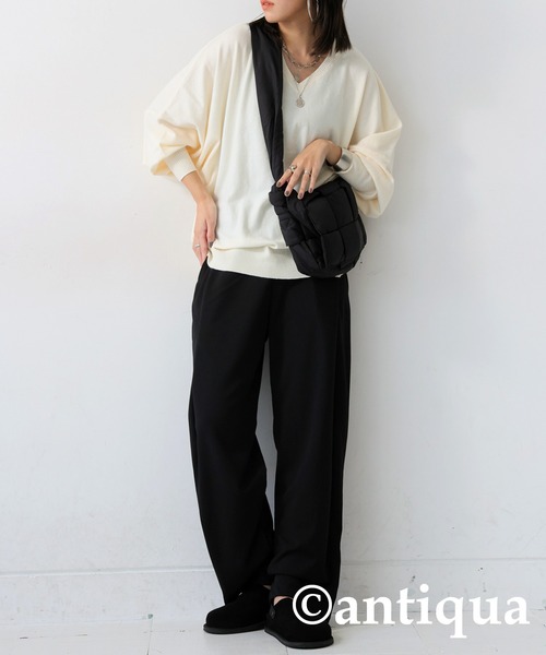 antiqua(アンティカ)の「コーデセット カシミヤタッチドルマンニット×カッティングテーパードパンツ(セットアップ・レディース・パープル/ナチュラル/杢グレー・L/M)」の13枚目の写真