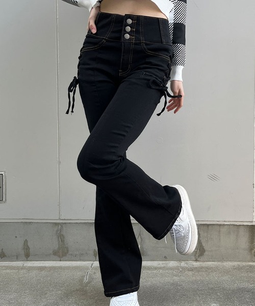 GLAMOROUS JANE(グラマラスジェーン)の「脇レースアップハイウエストデニムフレアパンツ(デニムパンツ・レディース・ブラック/チャコールグレー/ブルー・M/S)」の10枚目の写真