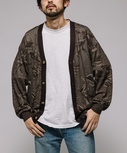 セール】総柄 メッシュ編み ニットカーディガン（カーディガン