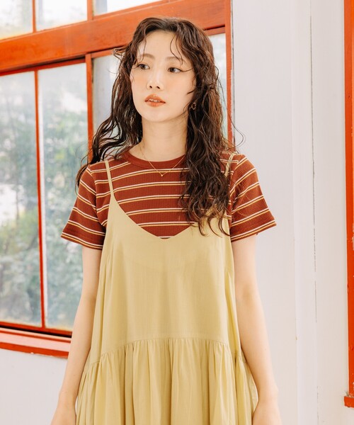 FREAK'S STORE（フリークスストア）の「ワッフルミニTシャツ/ボーダーTシャツ/マルチボーダー/無地Tシャツ（Tシャツ/カットソー・レディース・オフホワイト/グレー/ターコイズブルー/サックスブルー/チャコールグレー/ブラウン・ﾌﾘ-）」の20枚目の写真