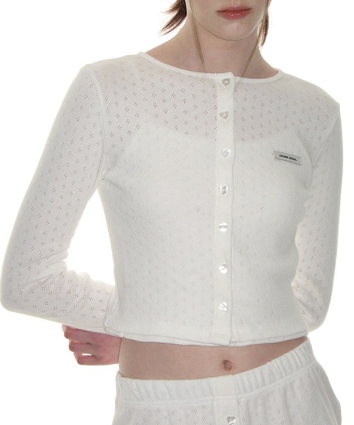 CRANK(クランク)の「CRANK/ハートボタンカーディガン(カーディガン/ボレロ・レディース・レッド/ブラック/ホワイト・FREE)」の2枚目の写真