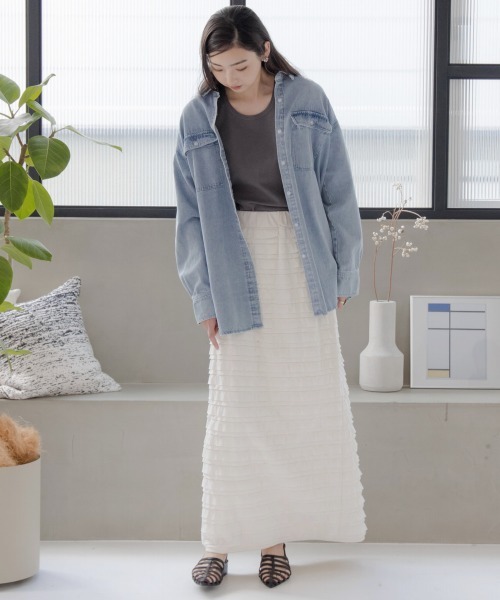 slattgir(スラットジール)の「高身長 カットフリルティアードスカート(トールサイズ)Essenave(スカート・レディース・アイボリー/ブラック・M/L/LL/3L)」の4枚目の写真