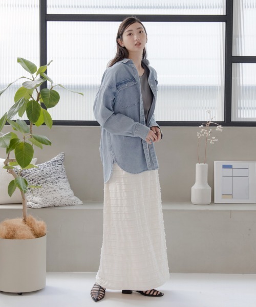 slattgir(スラットジール)の「高身長 カットフリルティアードスカート(トールサイズ)Essenave(スカート・レディース・アイボリー/ブラック・M/L/LL/3L)」の5枚目の写真