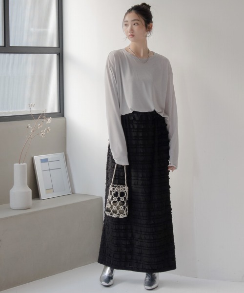 slattgir(スラットジール)の「高身長 カットフリルティアードスカート(トールサイズ)Essenave(スカート・レディース・アイボリー/ブラック・M/L/LL/3L)」の11枚目の写真