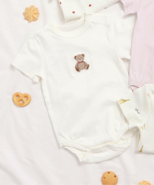 apres les cours（アプレレクール）の「バラエティボディースーツ（ロンパース・キッズ・アイボリー/ピンク/レッド/イエロー・70/80）」の2枚目の写真