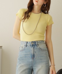 french sleeve tight lib tops /フレンチスリーブ タイト リブ トップス