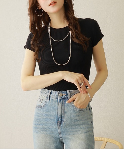 LAULEN（ローレン）の「french sleeve tight lib tops /フレンチスリーブ タイト リブ トップス（Tシャツ/カットソー・レディース・ブラック/イエロー/アイボリー・FREE）」の3枚目の写真