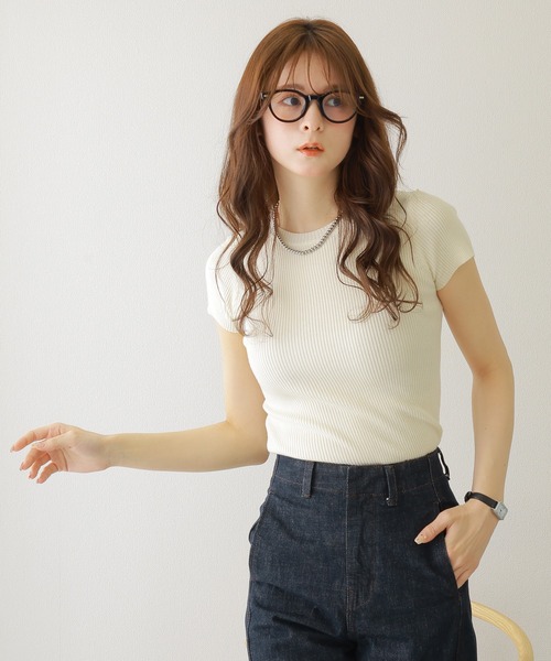 定価４万★フランス製イネス★女性らしい襟開きＴシャツ水色コンパクトリブInese 灰羽連盟 × messa store】灰羽の少女たちロングスリーブTシャツ