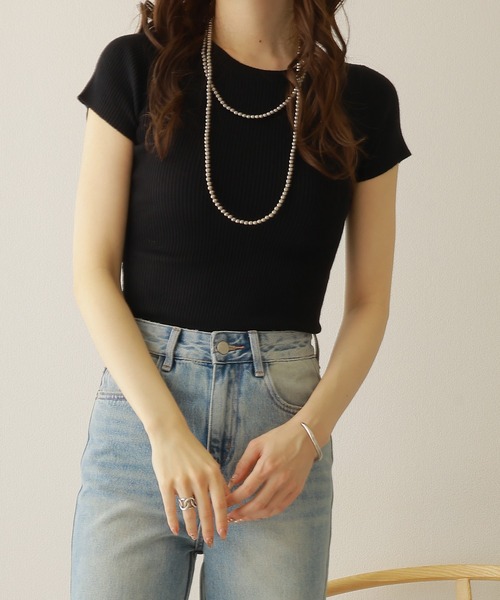 LAULEN（ローレン）の「french sleeve tight lib tops /フレンチスリーブ タイト リブ トップス（Tシャツ/カットソー・レディース・ブラック/イエロー/アイボリー・FREE）」の13枚目の写真