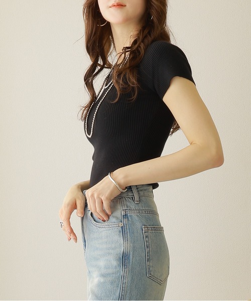 LAULEN（ローレン）の「french sleeve tight lib tops /フレンチスリーブ タイト リブ トップス（Tシャツ/カットソー・レディース・ブラック/イエロー/アイボリー・FREE）」の12枚目の写真