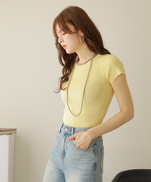 LAULEN（ローレン）の「french sleeve tight lib tops /フレンチスリーブ タイト リブ トップス（Tシャツ/カットソー・レディース・ブラック/イエロー/アイボリー・FREE）」の7枚目の写真