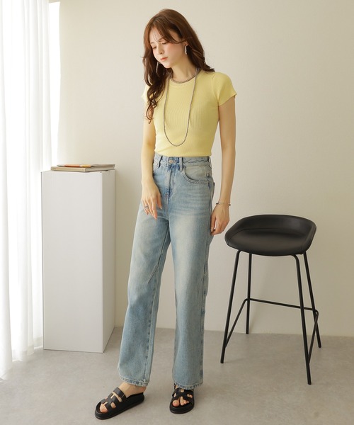 LAULEN（ローレン）の「french sleeve tight lib tops /フレンチスリーブ タイト リブ トップス（Tシャツ/カットソー・レディース・ブラック/イエロー/アイボリー・FREE）」の5枚目の写真