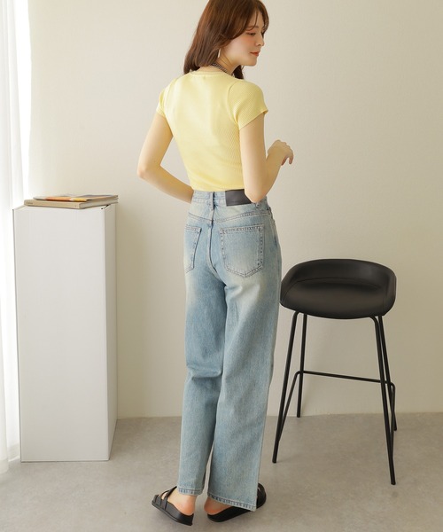 定価４万★フランス製イネス★女性らしい襟開きＴシャツ水色コンパクトリブInese 定価4万☆フランス製イネス☆女性らしい襟開きTシャツ水色