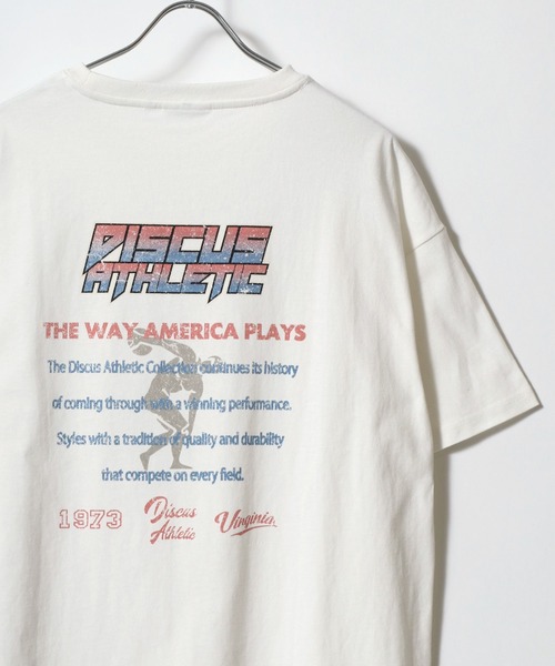 DISCUS(ディスカス)の「DISCUS/ディスカス オーバーサイズ ヴィンテージ フロント バックプリント リンガー 半袖 Tシャツ(Tシャツ/カットソー・レディース・ホワイト/レッド/ホワイト系その他/グリーン/ブラック/パープル/ネイビー/チャコール/ブルー系その他/アッシュグレー・L/M)」の2枚目の写真