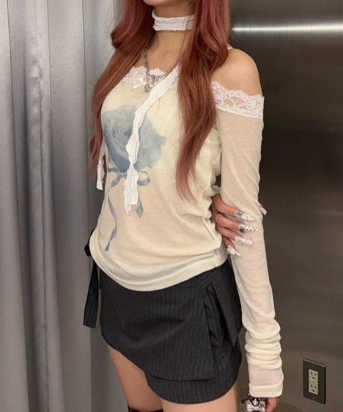 Never mind the XU / Chikashitsu+(ネバーマインド ザ エックスユー / チカシツプラス)の「【nmtc+】stripe rap pants / 【エヌエムティーシープラス】ストライプボーダーラップスカートパンツ(スカート・レディース・チャコール/ベージュ/グレー・ONE SIZE)」の10枚目の写真