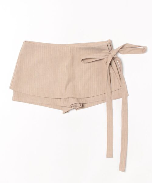 Never mind the XU / Chikashitsu+(ネバーマインド ザ エックスユー / チカシツプラス)の「【nmtc+】stripe rap pants / 【エヌエムティーシープラス】ストライプボーダーラップスカートパンツ(スカート・レディース・チャコール/ベージュ/グレー・ONE SIZE)」の18枚目の写真