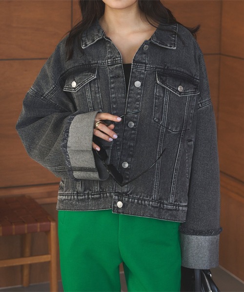 KOBE LETTUCE(コウベレタス)の「ワイドスリーブデニムGジャン(デニムジャケット・レディース・ブラック/サックスブルー/インディゴブルー・M)」の6枚目の写真