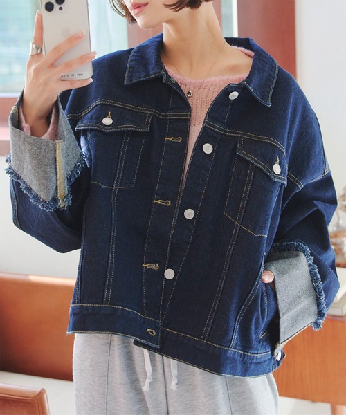 KOBE LETTUCE(コウベレタス)の「ワイドスリーブデニムGジャン(デニムジャケット・レディース・ブラック/サックスブルー/インディゴブルー・M)」の14枚目の写真