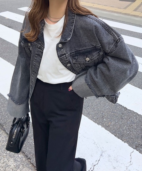 KOBE LETTUCE(コウベレタス)の「ワイドスリーブデニムGジャン(デニムジャケット・レディース・ブラック/サックスブルー/インディゴブルー・M)」の4枚目の写真