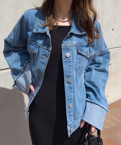 KOBE LETTUCE(コウベレタス)の「ワイドスリーブデニムGジャン(デニムジャケット・レディース・ブラック/サックスブルー/インディゴブルー・M)」の9枚目の写真