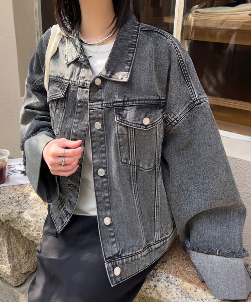 KOBE LETTUCE(コウベレタス)の「ワイドスリーブデニムGジャン(デニムジャケット・レディース・ブラック/サックスブルー/インディゴブルー・M)」の22枚目の写真