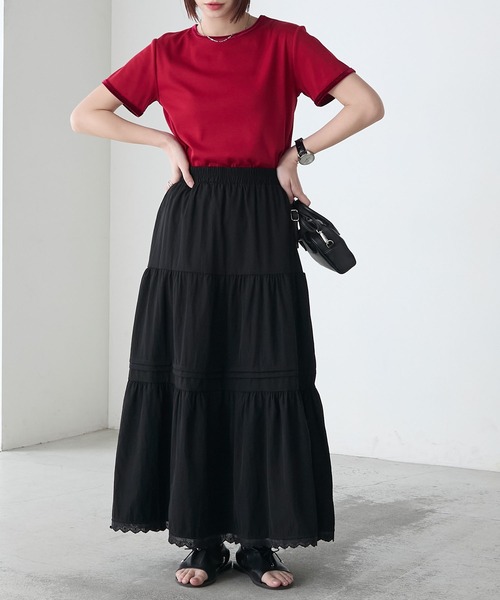 BONLECILL（ボンルシール）の「ピンタックデザイン裾レースギャザーロングスカート（スカート・レディース・ホワイト/ブラック・FREE）」の19枚目の写真