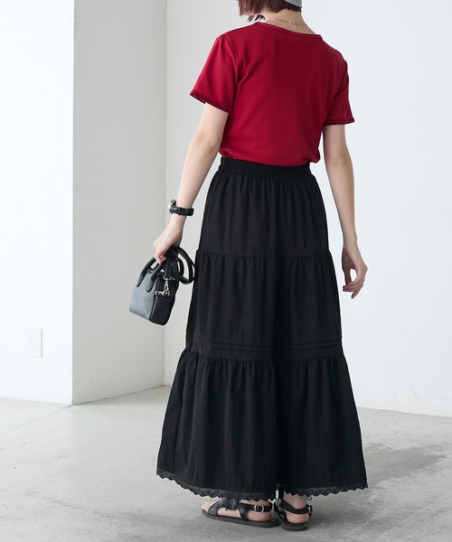 BONLECILL（ボンルシール）の「ピンタックデザイン裾レースギャザーロングスカート（スカート・レディース・ホワイト/ブラック・FREE）」の20枚目の写真