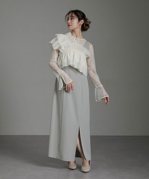 Callarus(カラルス)の「〔Callarus〕ベルスリーブ花柄チュールトップス(ドレス・レディース・ブラック/アイボリー・L/M/LL/3L/S)」の3枚目の写真