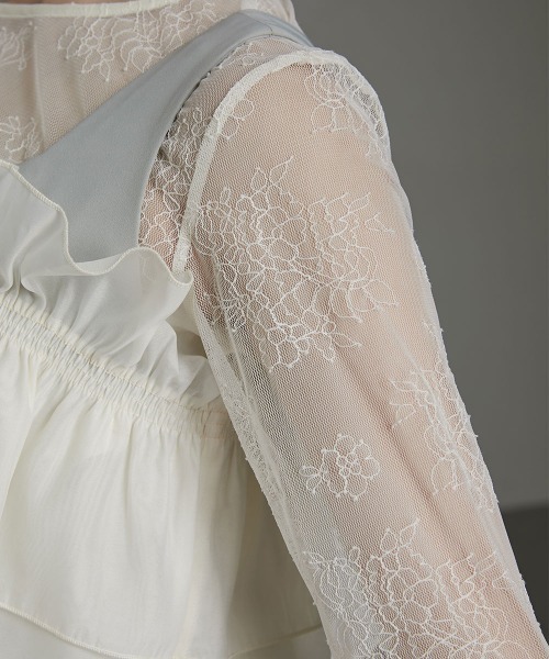 Callarus(カラルス)の「〔Callarus〕ベルスリーブ花柄チュールトップス(ドレス・レディース・ブラック/アイボリー・L/M/LL/3L/S)」の10枚目の写真